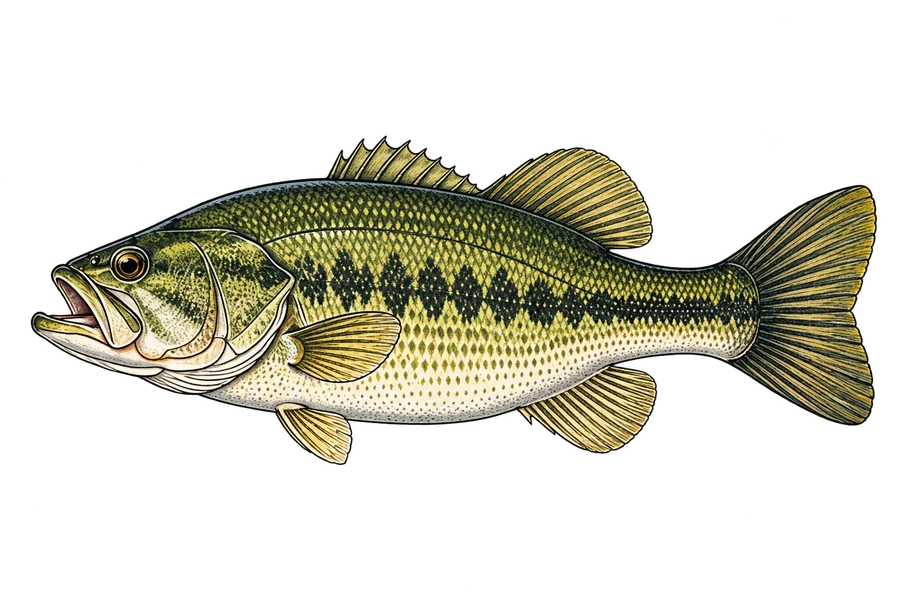 Illustration of a largemouth bass.
